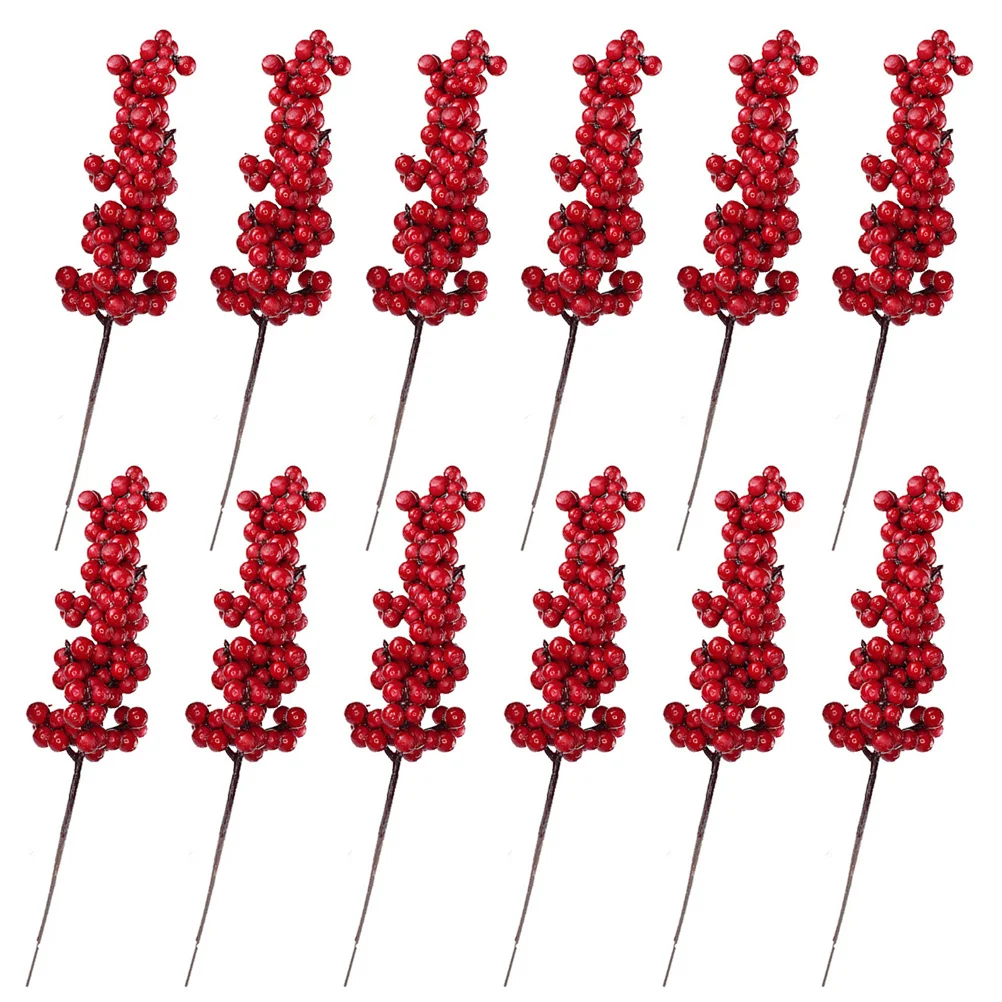 

12Pcs Artificial Red Berry Stems Christmas Tree Decor Red Berries Stems Wreath Garland DIY Xmas Party Decoration