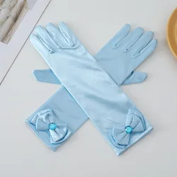 Girls Princess Accessories Kids Satin Bow Elsa Cinderella Gloves for Costume Children Birthday Halloween Party Cosplay Gift
