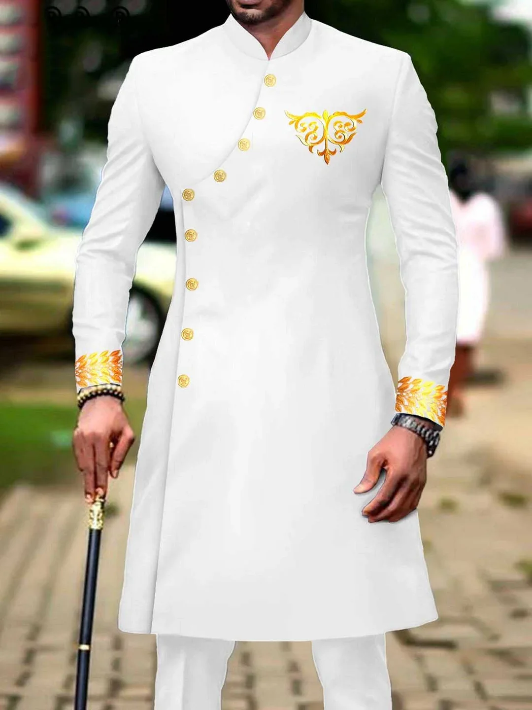 

Мужская мода, роскошное закрывающее платье с золотым принтом, комплект из двух предметов