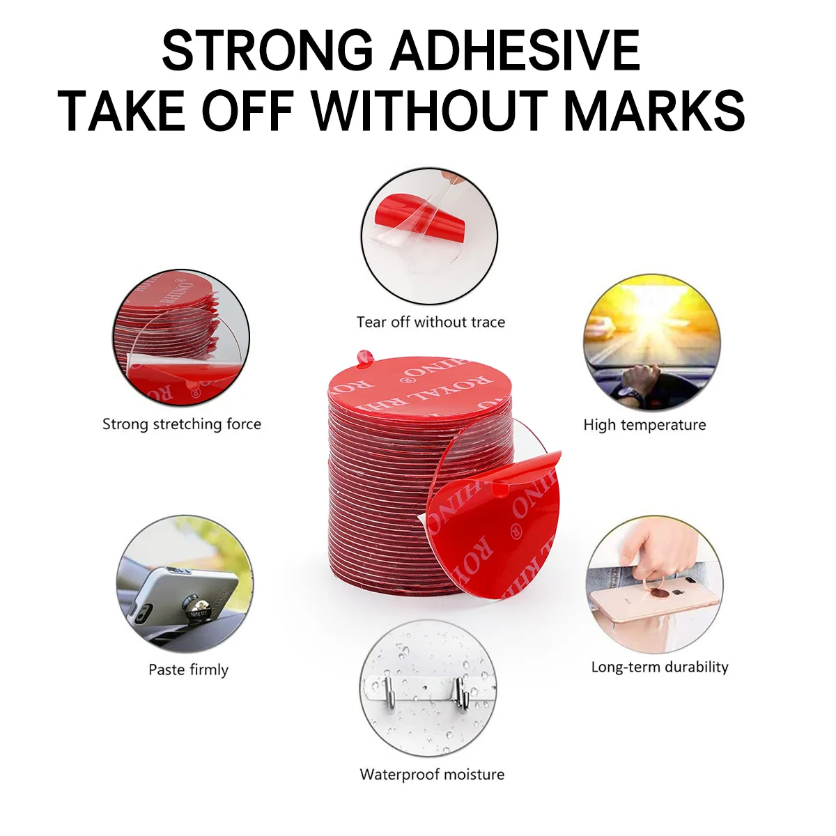 وسادات شريطية شفافة من الأكريليك على الوجهين - ملصقات ذاتية اللصق مقاومة للماء ولا تترك أثرًا وقوية للغاية للاستخدام المنزلي في السيارة