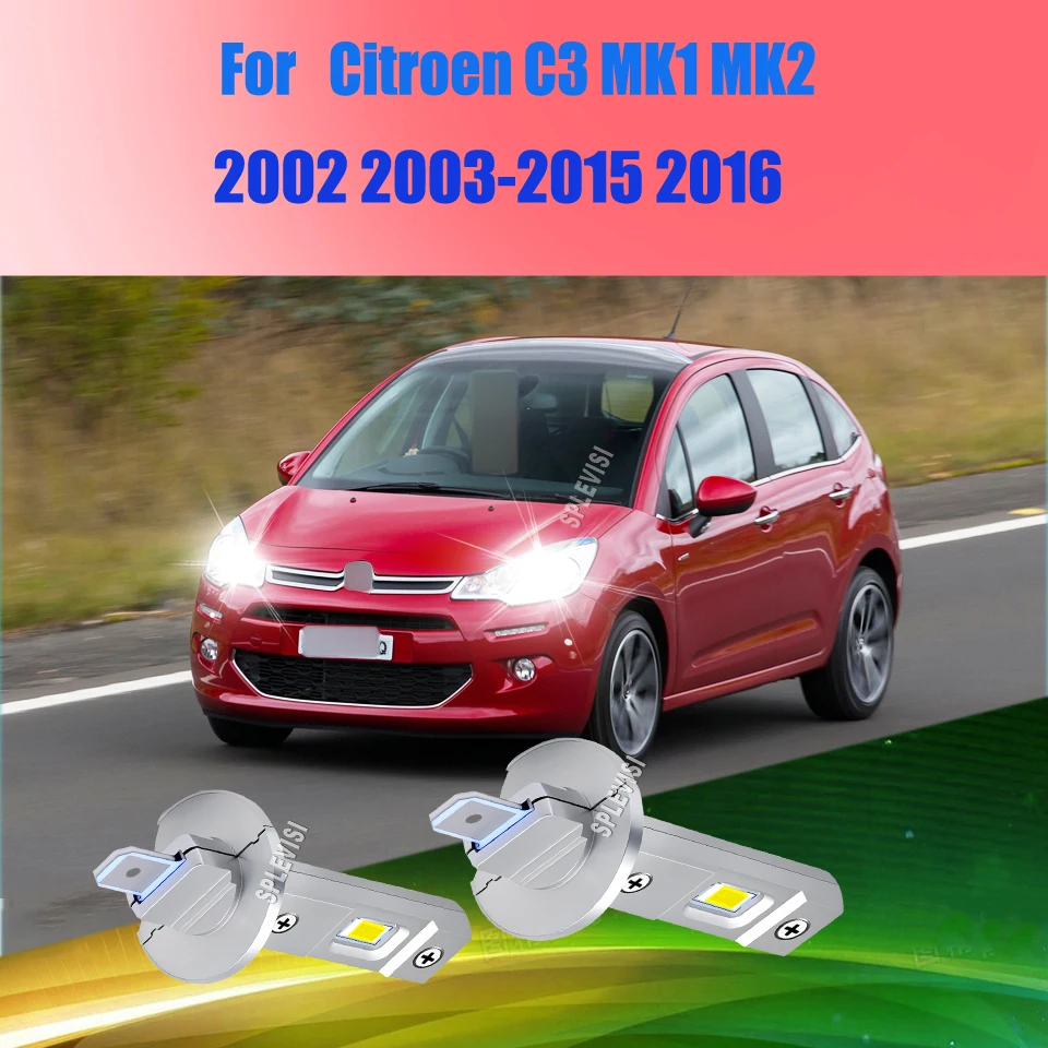 H1 White LED Headlights High Beam 300% improved giving you a safer driving For Citroen C3 MK1 MK2 2002 2003 2004 2005 2006-2016