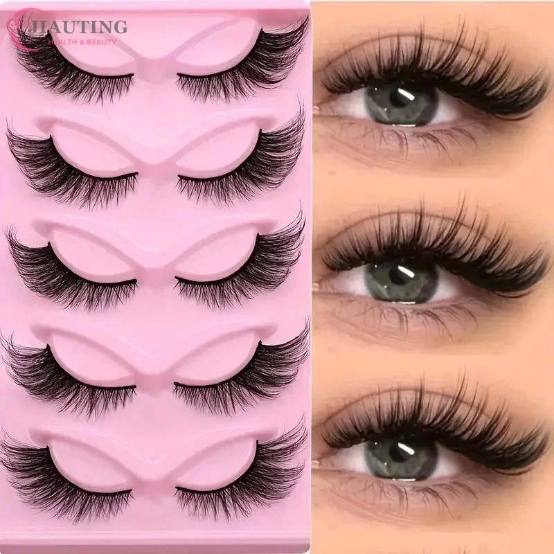 5Pairs Natural Dramatic Volume Mink Lashes Fox Eye False Eyelashes Fluffy Wispy Winged Cat Eye Lashes For Party Eye Decor