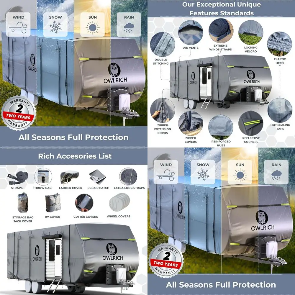 

600D Polyester Roof-Top Travel Trailer RV Cover. 20’-22’ Weather Resistant, Tearproof Anti-UV Breathable Camper Cover. Easy to I