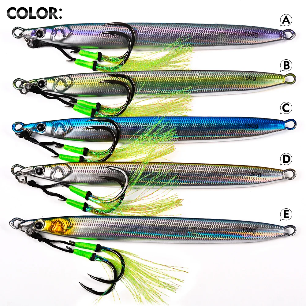 PROBEROS 1 Stück Langsam Sinkender Metall-Jig-Köder für Salzwasser-Jigging, Angelköder mit Doppelhaken, Künstlicher Köder für Thunfisch, Meeresangelzubehör – Detail 3