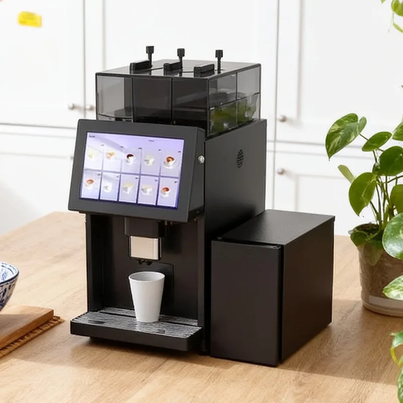 Household and commercial small desktop coffee machine with milk box, bean grinder, Italian automatic beverage machine