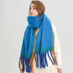 New Fashion Stripes Mohair Thick Scarf Men Women Winter Solid Tassel Scarf Students Warm Extended Long Scarves Shawl Neckerchief