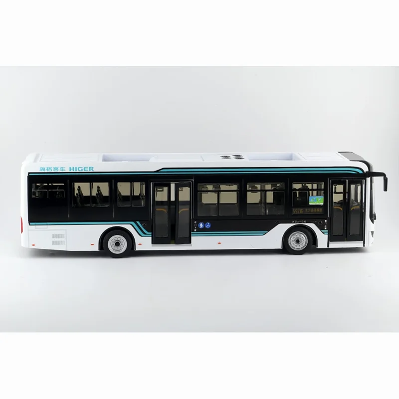 Diecast 1/43 Suzhou 6th Generation Azure Route 597 Alloy Pure Electric City Bus Model Simulation Toy Collectibles Gift