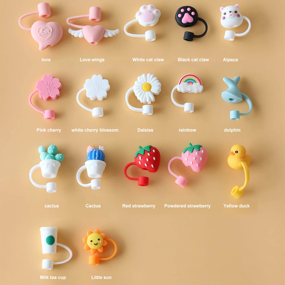 New Silicone Straw Plug For 6-8mm Drinking Dust Cartoon Plugs Tips Cover Kitchen Glass Cup Drinkware Tools Promotional Items