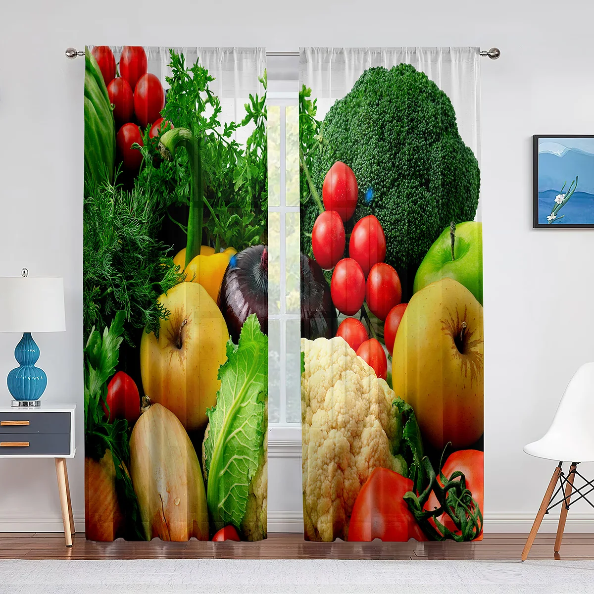 

2 panel Vegetable and Fruit Print Curtains Suitable for Kitchen Window Blinds cortinas Rod Pocket Grommet Top Drape 75% Shading