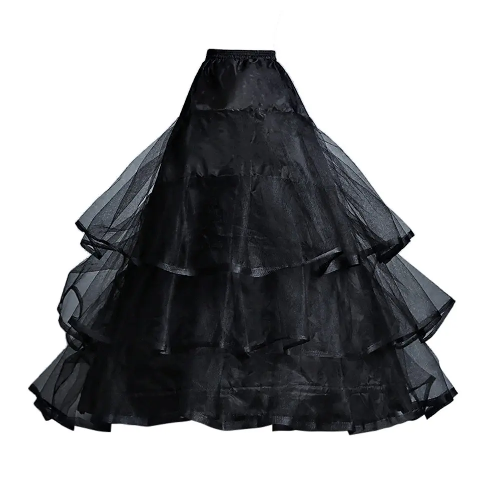 Anágua Crinoline até o chão para mulheres, Underskirt preto, Wedding Party Dress, 3 camadas