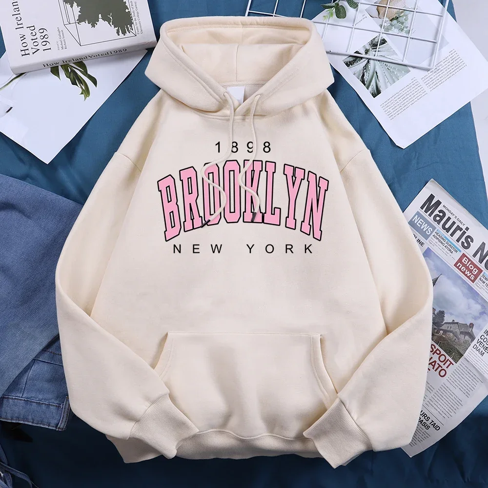 1898 Brooklyn New York Hoodies Women Breathable Warm Fleece Clothes Basic Fashion Hooded Loose Oversize Tide Unisex Tracksuit