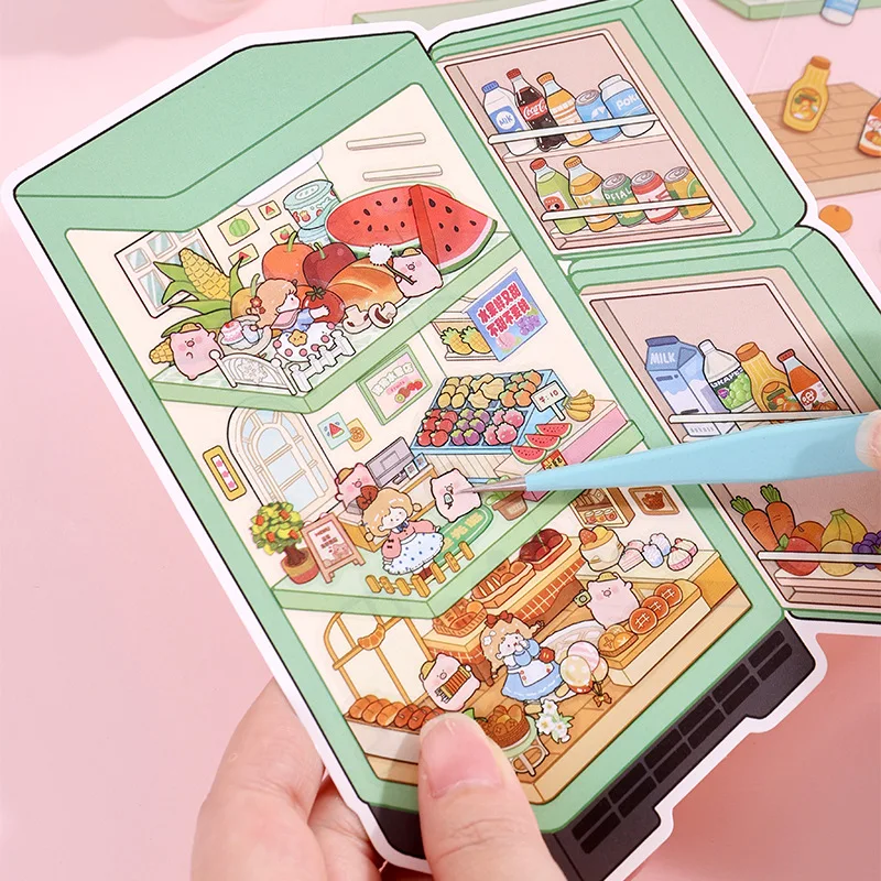Kawaii Summer Cool 3D Stickers Pocket Cabin Landscape for Refrigerator DIY Decoration
