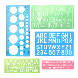 4pcs Craft Scrapbook Letter Stencil Design Colorful Plastic Numbers With Ruler