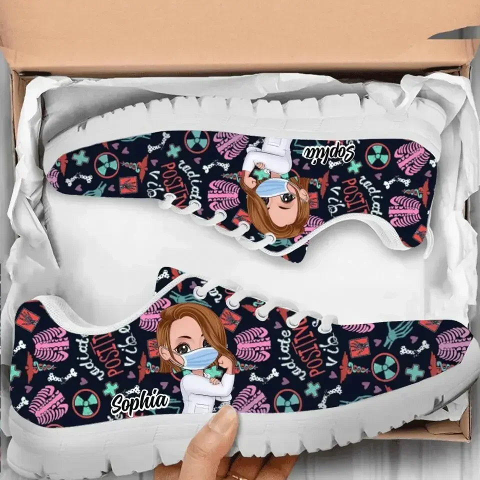

Women's Radiographer Sneakers Wear-Resistant Casual Shoes Medical Print Nurse Shoes Lightweight Lace up Tennis Shoes