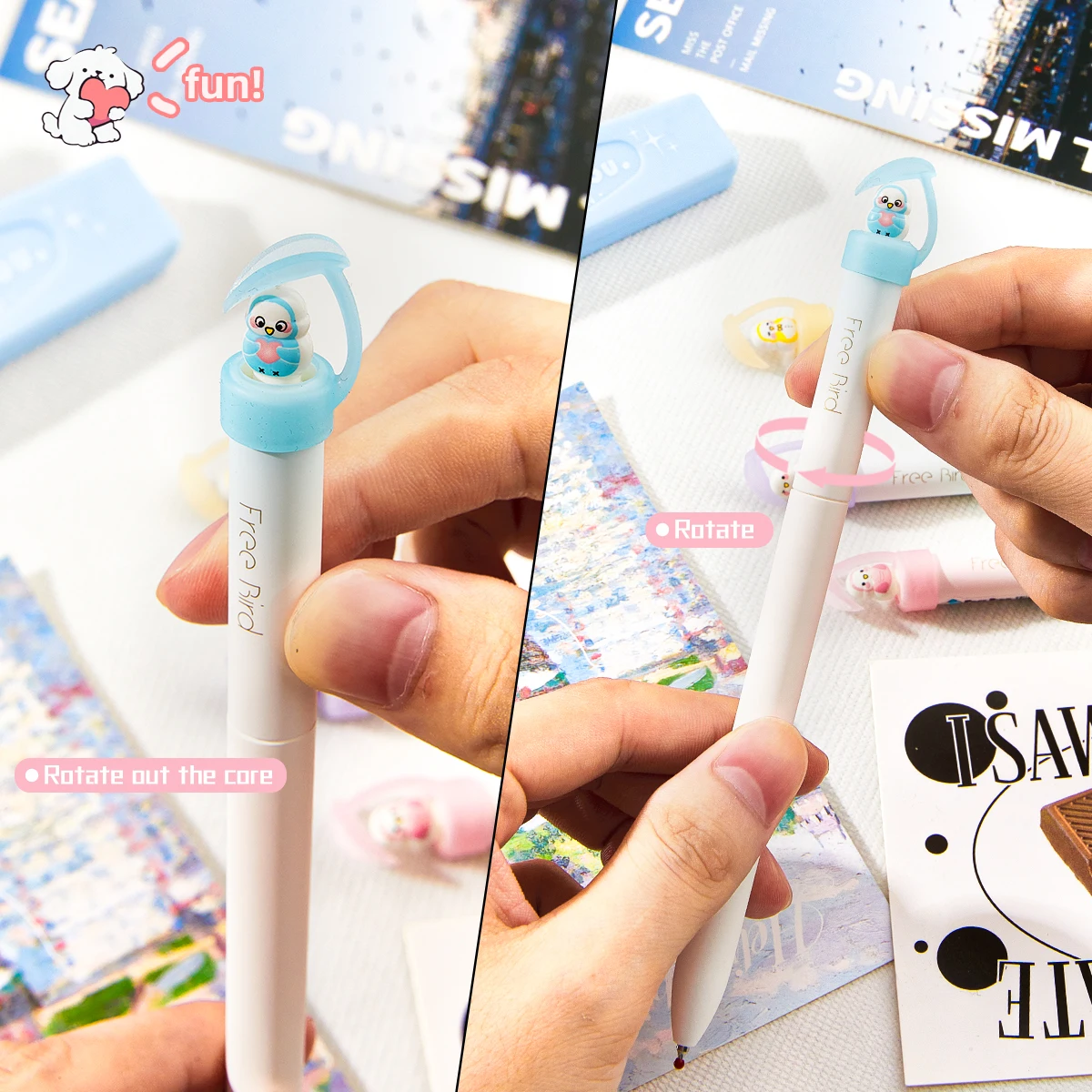 4/8PCS Cute Rotating Bird Gel Pens, 0.5mm Black Ink, Smooth & Quick-Dry, Fun Stress Relief Pens for School & Office Gifts