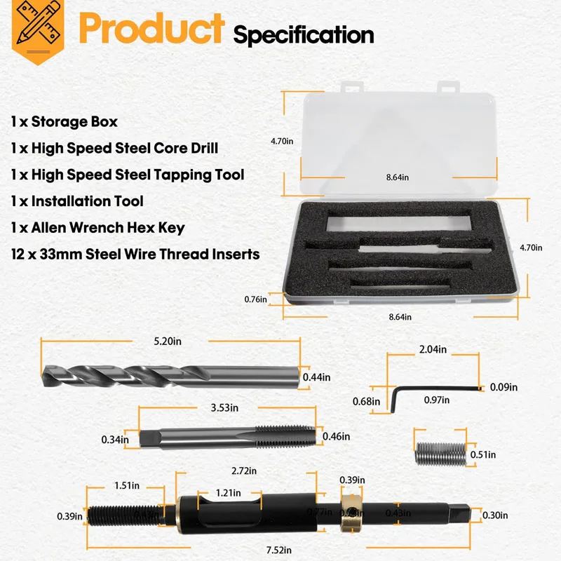 #35119S Metric Head Bolt Thread Repair Kit for Cadillac, for Honda, for Toyota, Metric Head Bolt Thread Repair - M11 X 1.5