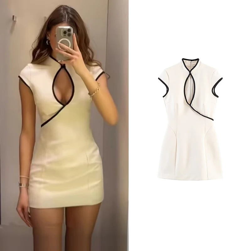 Nuevo Vestido de Verano 2026 para Mujer, Elegante y Delgado con Cuello Redondo y Diseño Hueco, Vestido Corto Chic Juvenil para Fiesta y Baile
