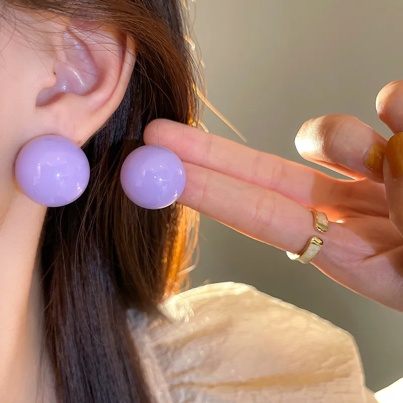 New candy colored pearl earrings women\'s jewelry cute big pearl ball earrings girls party fashion design exaggerated earrings