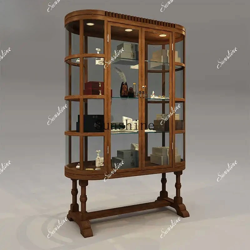 

European jewelry solid wood display cabinet jade glass display cabinet FT
