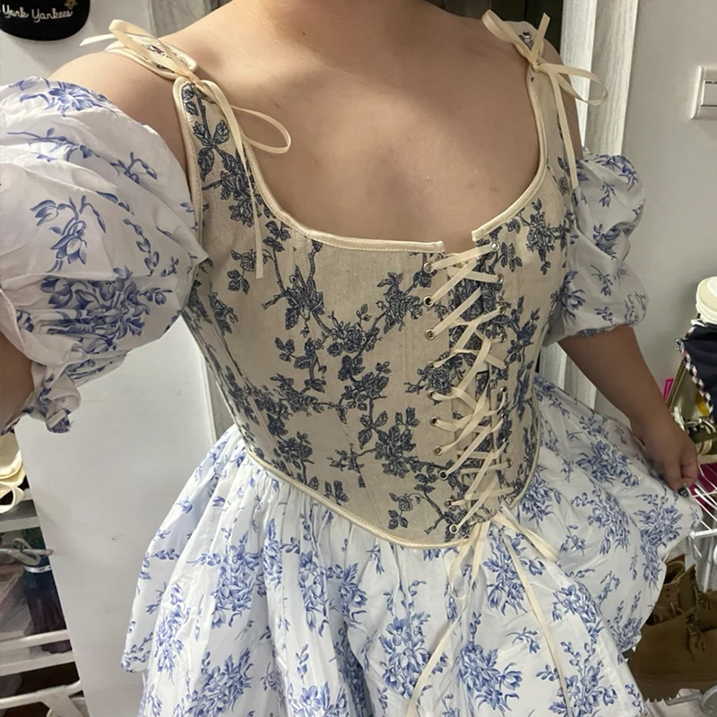 French Front Lace Up Corset Crop Top