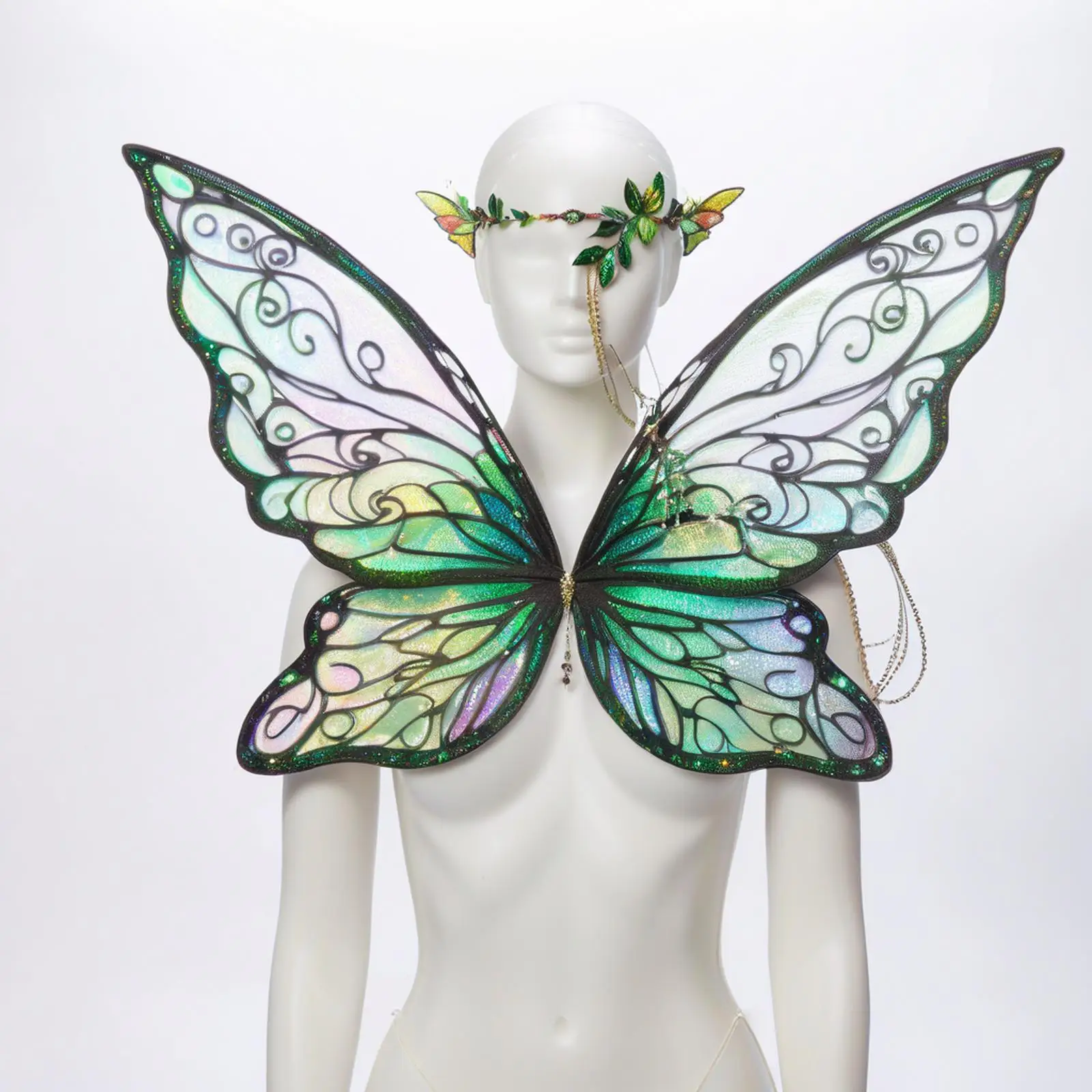 

Girls Green Fairy Cosplay Props Butterfly Wings Headband Elf Ears Magic Wand Halloween Party Cosplay Fancy Dress Up Sets