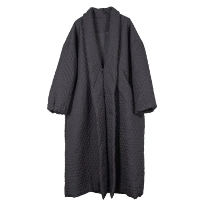 EWQ 2024 plaided batwing sleeves Quality Jacket Winter Women Oversized Loose Black Windbreaker Long Trench Coat WTH12