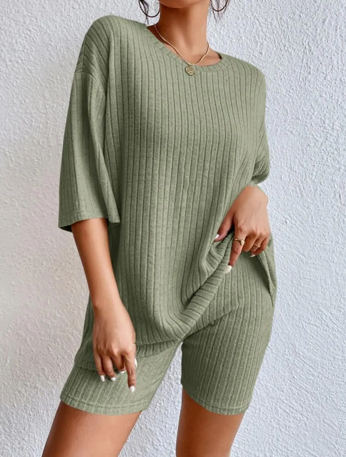 Spring Summer Short Sleeve T Shirt Short Pants Two Piece Set Women Casual Loose O Neck Top High Waist Tracksuit Female Outfits