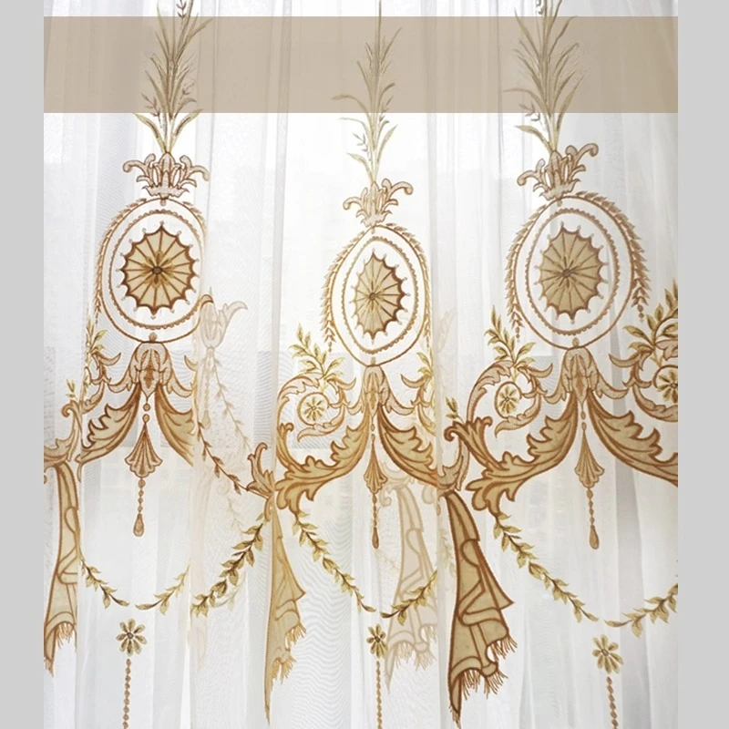 Custom Size Luxury French Classical Palace European and American Three-dimensional Embroidery Flocking Villa White Tulle