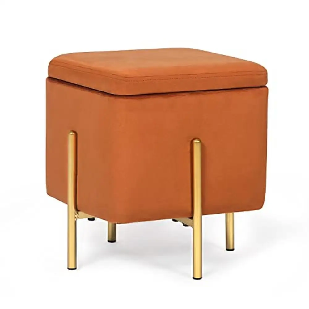 

Velvet Square Storage Ottoman Vanity Stool Footrest Metal Legs Gold Finish Multi-functional Easy Assembly Storage Space Square