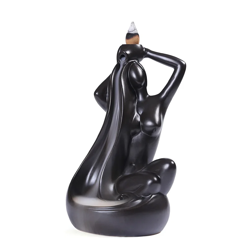 Hot seller Ceramic Beauty Women Smoke Backflow Tower Incense Burner Arts  Decoration