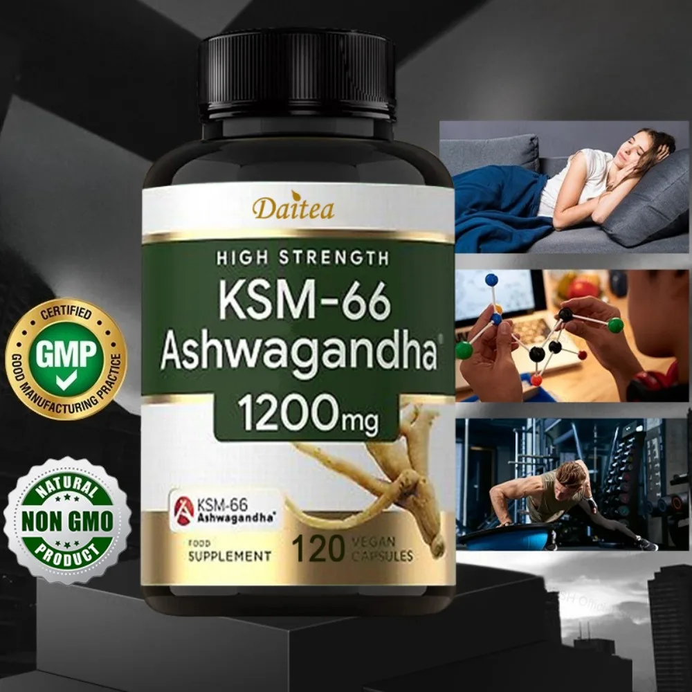Natural Organic Ashwagandha KSM-66 Supplements Capsules for Stress Relief, Focus, Brain, Energy Support, Sleep Health Supplement