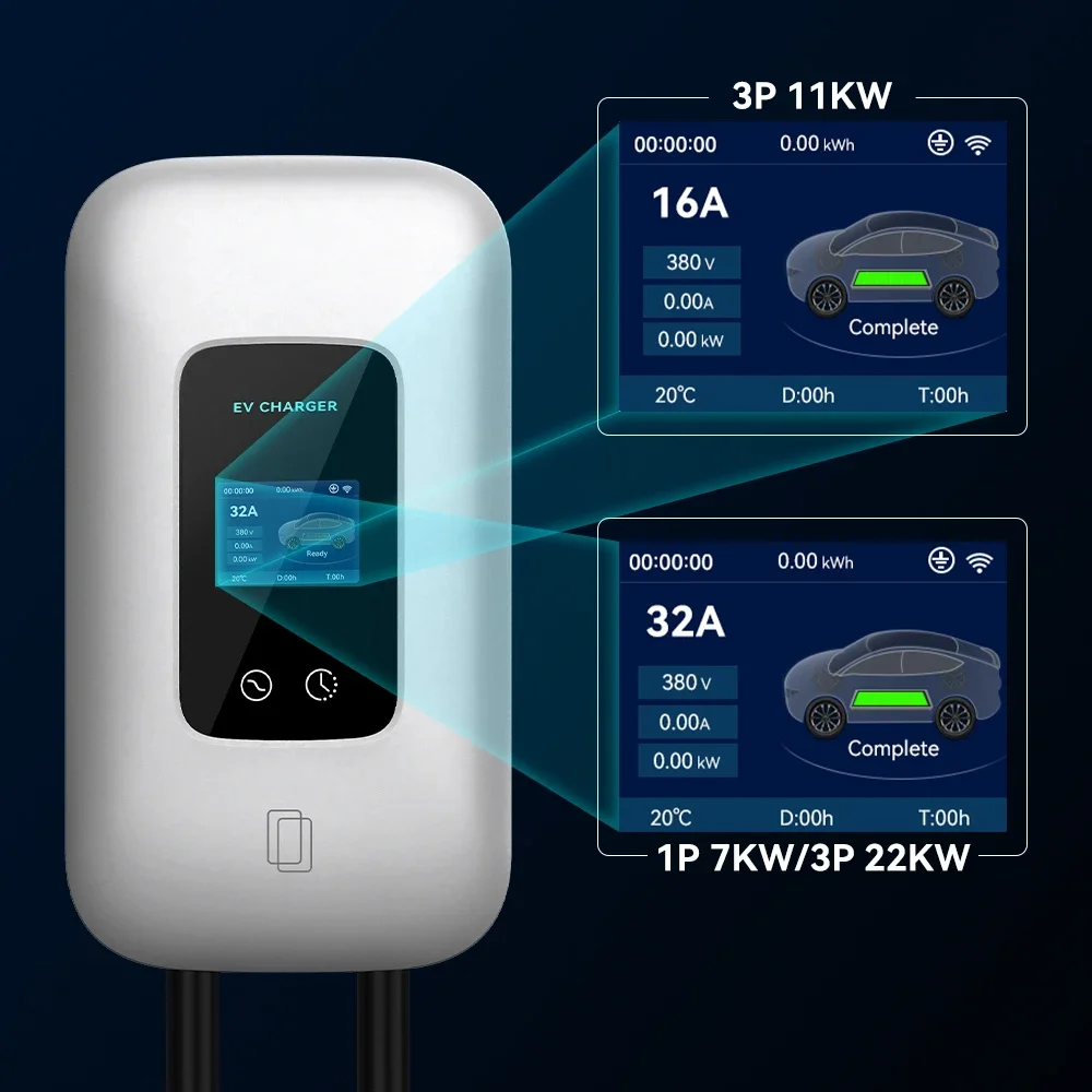 Type 2 AC EV Charger 7Kw 11Kw 22Kw Wallbox Electric Vehicle Fast Charging Pile Wall-mounted Electric Car AC EV Charging Station