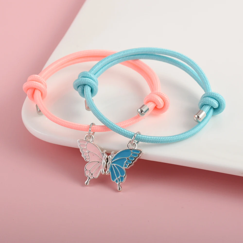 Winoneday 2Pcs/set Cute Butterfly Luminous Rope Bestie Bracelet BFF Friendship Jewelry Gifts for Girls