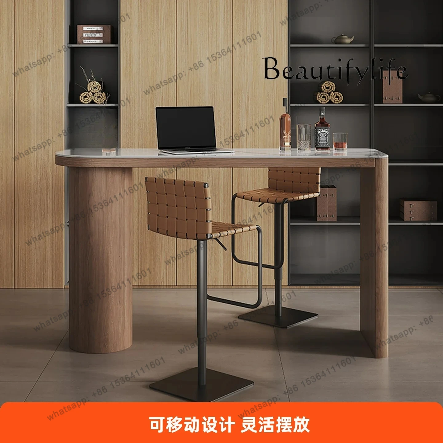 خمر الجوز بار الشمال المنزل خشب متين طاولة بار مكتب غرفة المعيشة روك بلاطة بار #3