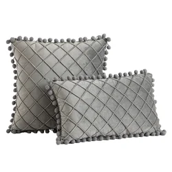 Decorative Throw Pillow Covers with Pom-poms Farmhouse Boho Home Decor Velvet Plaid Solid Square Cushion Case 30x50cm 45x45cm