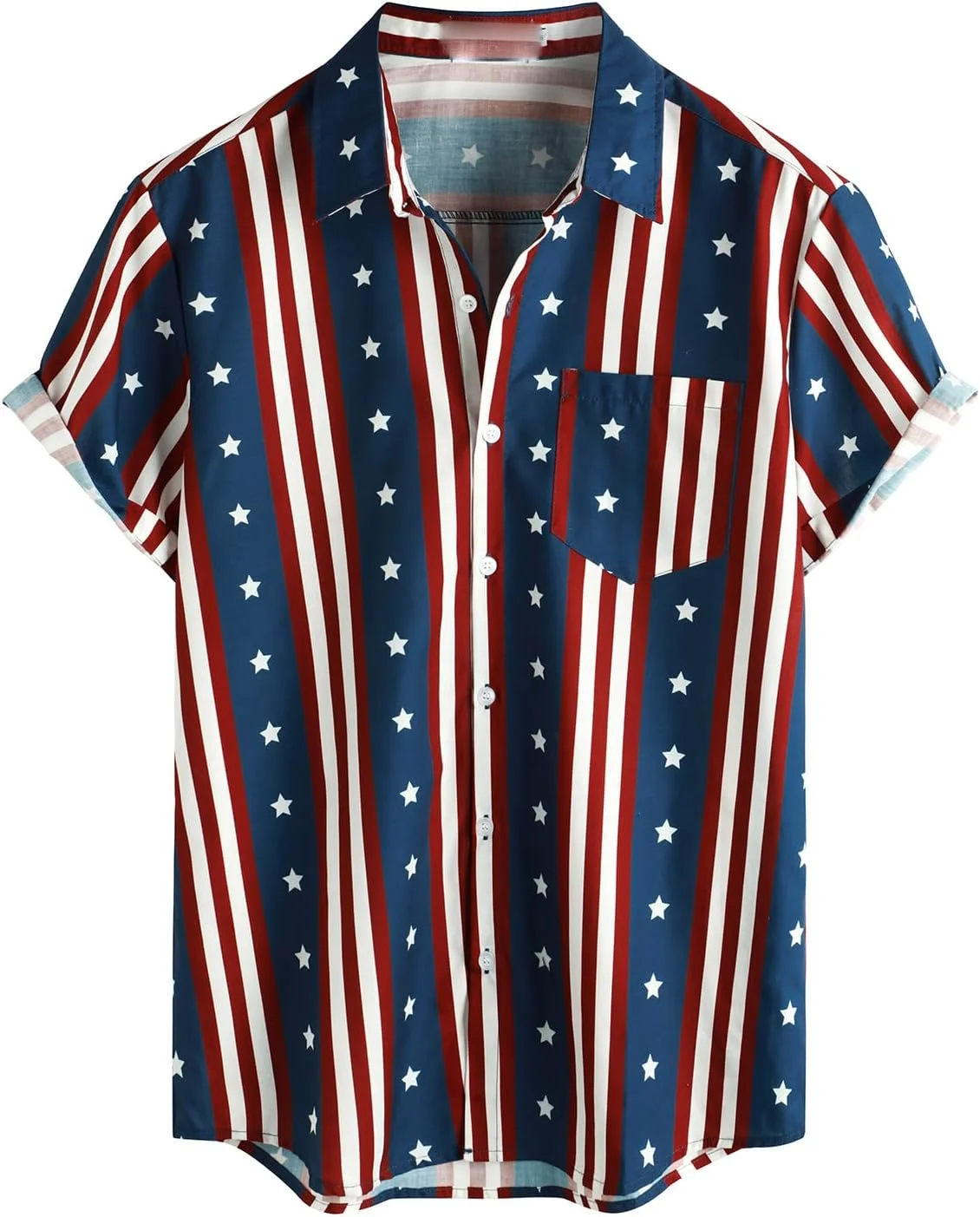 Men's Summer Lightweight Cool Short Sleeve Collar Shirt Stripe Five-pointed Star 3D Printed Shirt Hawaiian Vacation Outdoor  Top