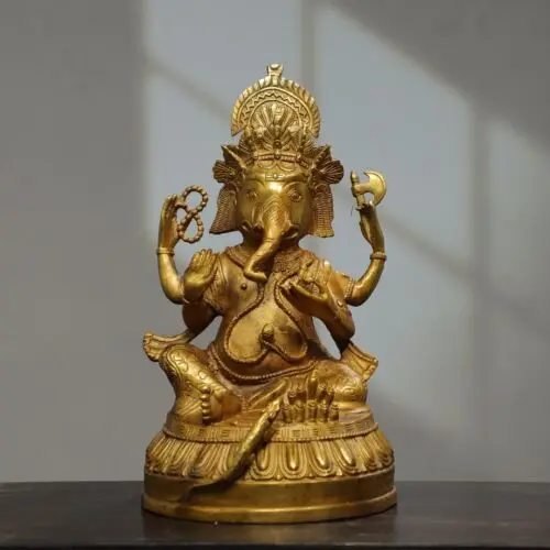 Bronze Gilded Gold [Elephant Trunked God of Wealth] Buddha Statue