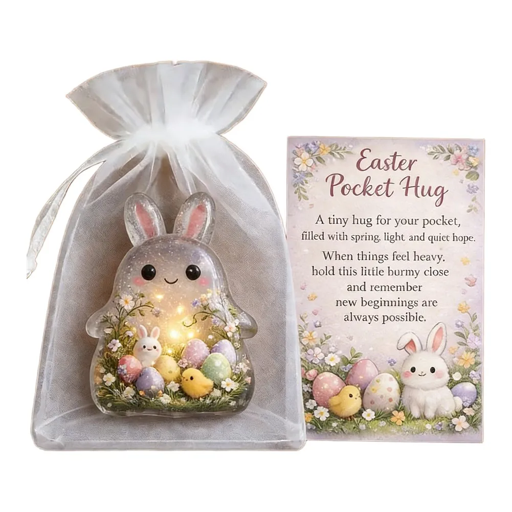 

Easter For POCKET Hug Acrylic Card with Handmade Details Including Bunny Lamb Chick and Cross for Emotional Support