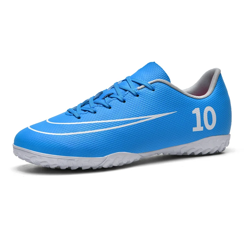 Hot Cheap Children\'s Soccer Shoes Blue Lace-up Football Shoes Boys Girls Outdoor Lightweight Non-slip Adult Sneakers Futsal Men