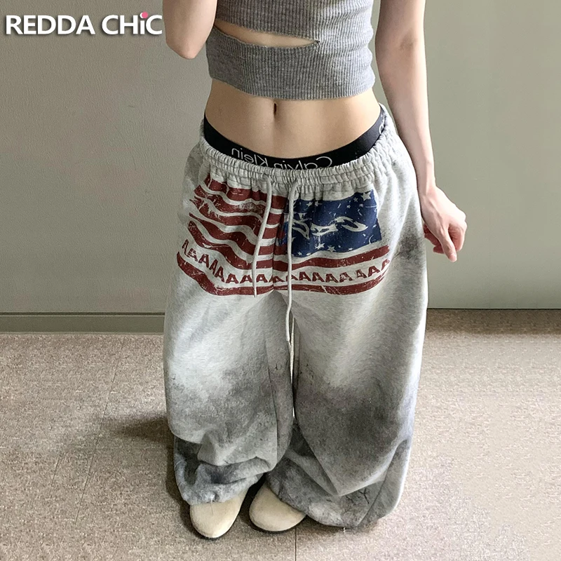 

Женские серые брюки-палаццо REDDACHiC Do Old Gray в стиле хип-хоп, свободные спортивные штаны-парашюты с завязками, уличная одежда для скейтеров