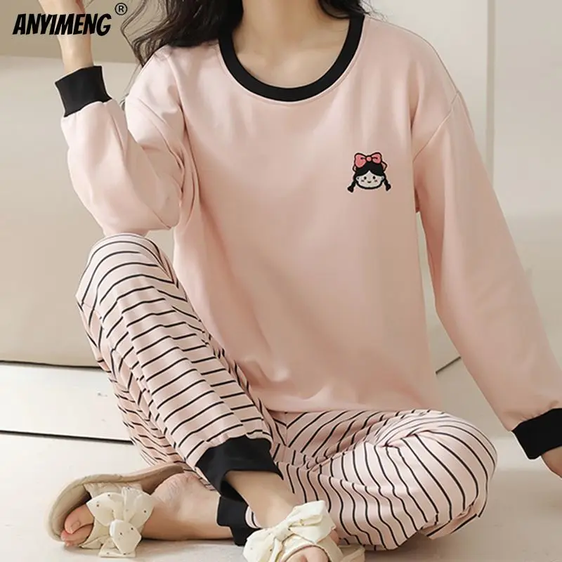 Spring New Boutique Women Pajamas Sets Lady Long Sleeves Pijama Classic Bear Sleepwear for Girl Casual Strip Nightwear Woman Pjs