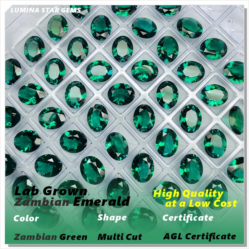 tabHand Cutting Lab Grown Zambian Emeralds Hydrothermal Variou Shape Selectable Certificate with Cracks Inclusions Inside