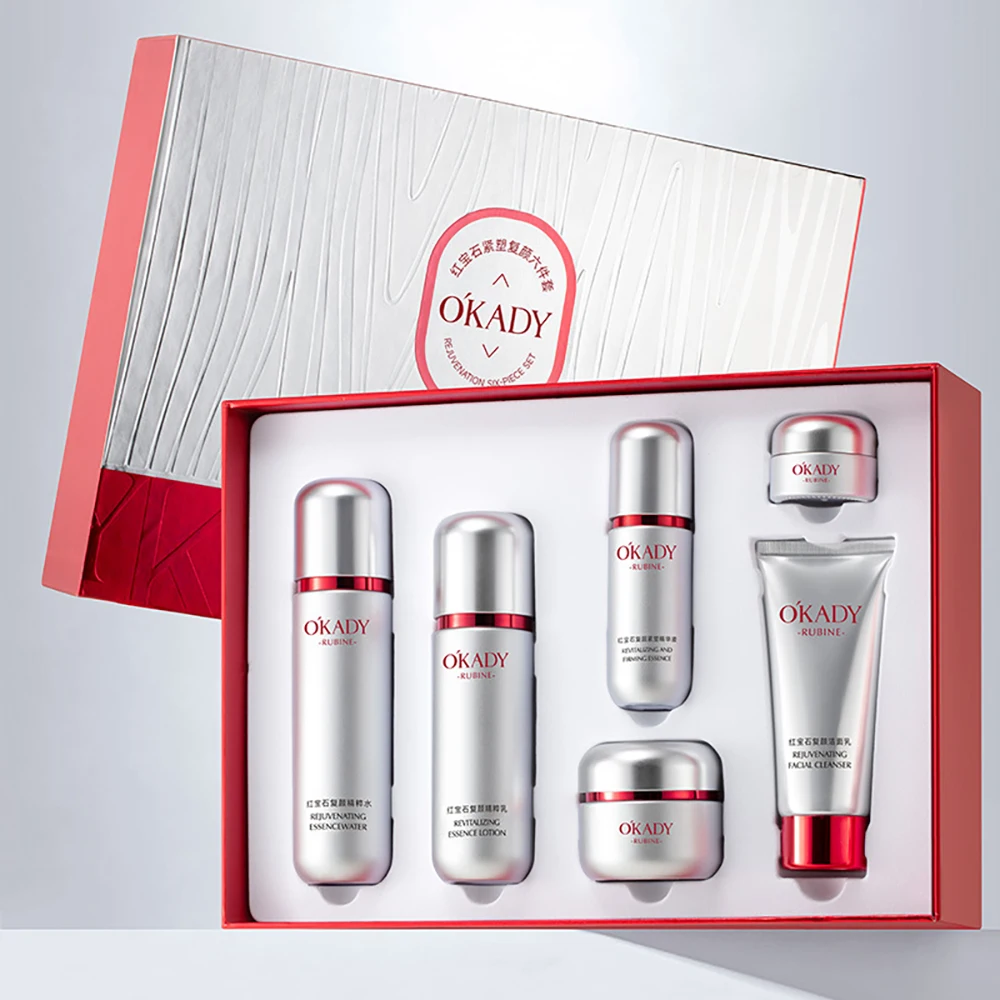 

6Pcs Ruby Hyaluronic Acid Hydrolyzed Collagen centella skincare set Face Cream Toner Lotion Essence Eye Cream Facial Cleanser