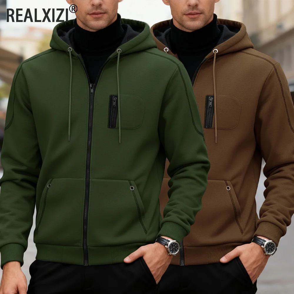 เสื้อแจ็คเก็ตผู้ชายแขนยาวแบบมีฮู้ด สไตล์สปอร์ต ลำลอง สำหรับฤดูใบไม้ผลิและฤดูใบไม้ร่วง มีซิป เหมาะสำหรับกิจกรรมกลางแจ้ง ชุดลำลอง ชุดกีฬา สตรีทแวร์