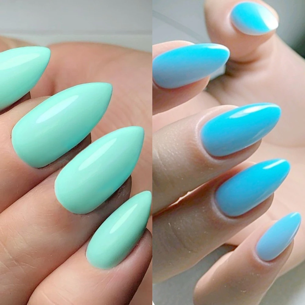 

48Pcs Bicolor Green Press On Fake Nails With Jelly Glue Artificial Short Stiletto False Nail DIY Full Cover Tips Manicure Tool