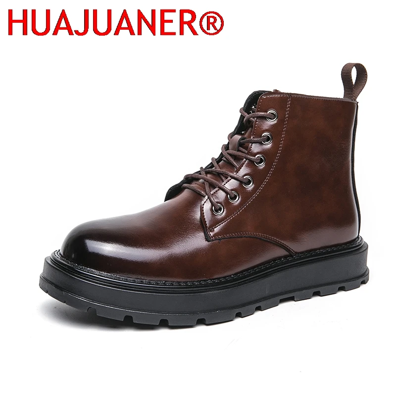

Business Office Ankle Boots For Men Casual Men's Shoes Lace Up Fashion Genuine Leather Autumn Winter 4cm Increase Platform Shoes