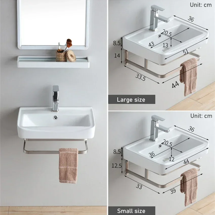 Household Balcony Wash Basin Simple Assembly Washbasin Small Unit Bathroom Ceramic Washbasin Sink With Stainless Steel Bracket