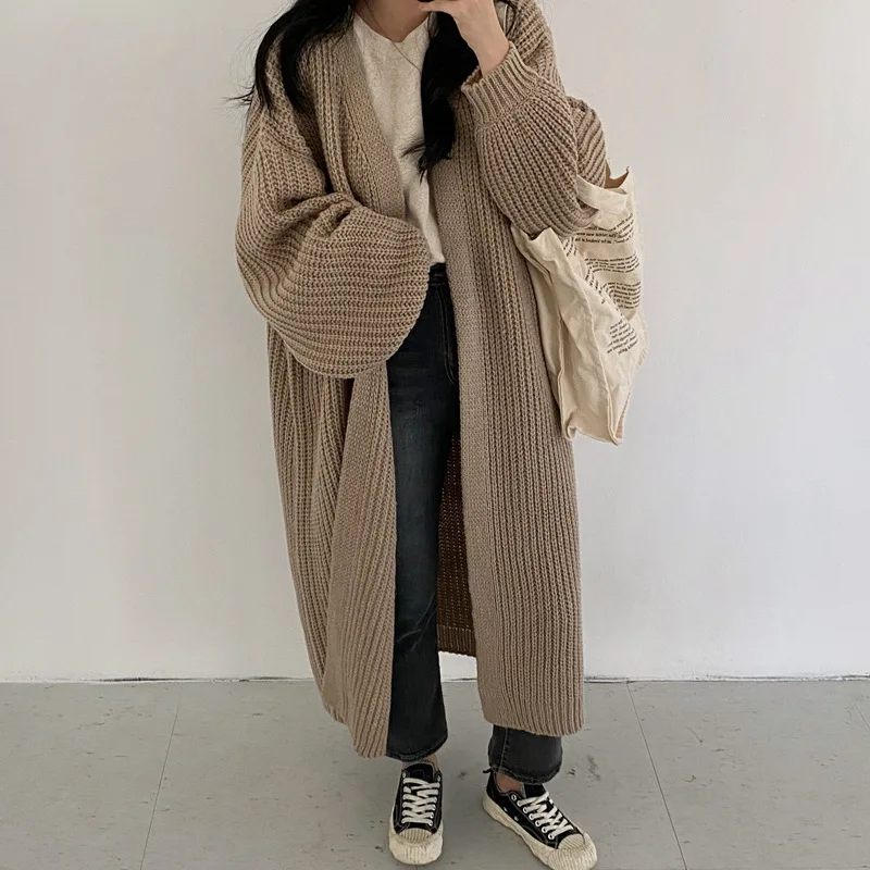 One Size Loose Cardigan for Women Long Knitting Coat Knitwear Outwear Autumn Winter Women's Streetwear