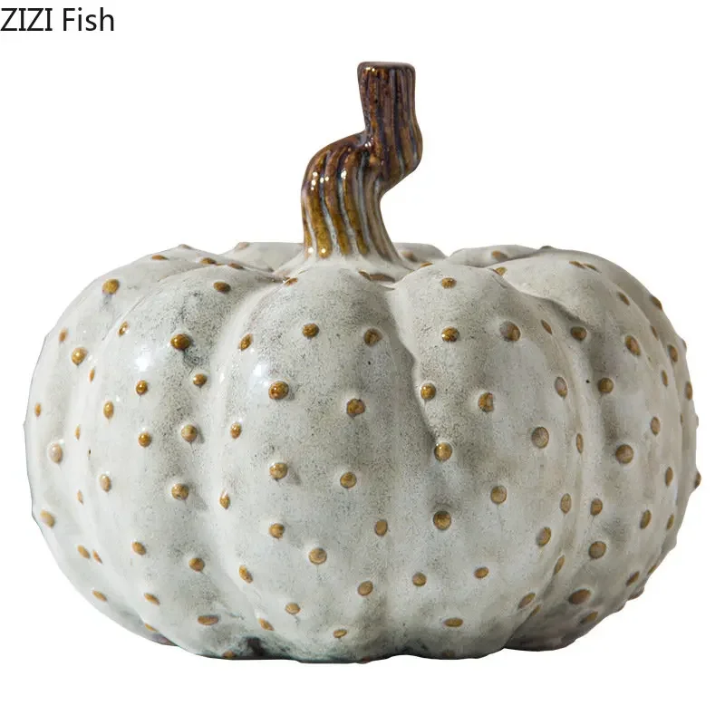 Scultura di zucca in porcellana bianca decorazione della scrivania ornamenti simulazione statua di zucca decorazione estetica della stanza