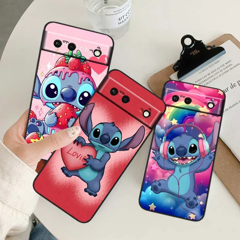 

Stitch Cartoon Art Popular For Google Pixel 9a 9 8A 8 7 7A 6 6A Pro XL 2024 5G Black Soft TPU Silicone Cover Phone Case